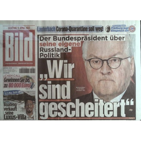 Bild Zeitung Dienstag, 5 April 2022 - Wir sind gescheitert