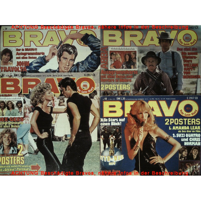 4er BRAVO Nr.34 / 36 / 42 / 48 von 1978 - Travolta, Western, Lear