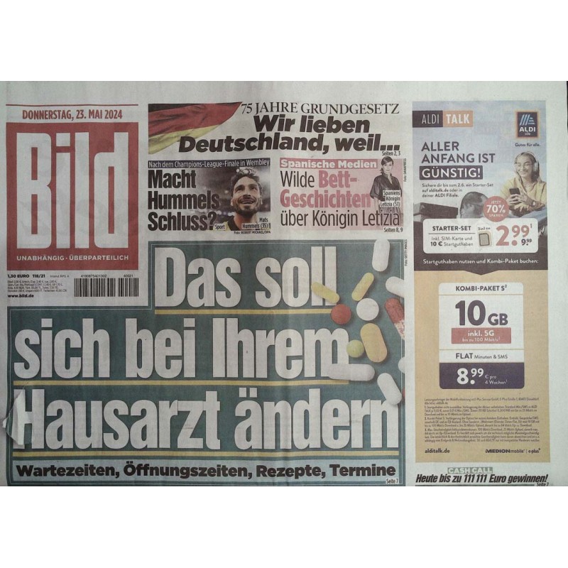 Bild Zeitung Donnerstag, 23 Mai 2024 - Änderungen beim Hausarzt