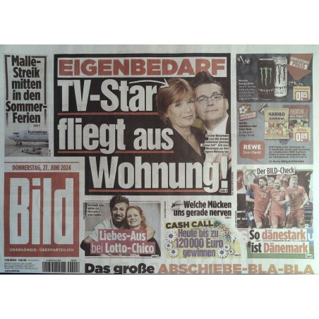 Bild Zeitung Donnerstag, 27 Juni 2024 - Eigenbedarf