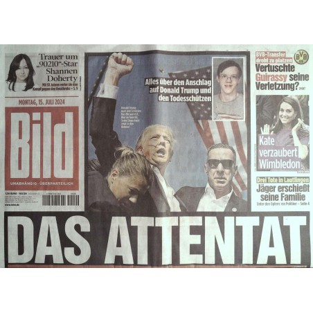 Bild Zeitung Montag, 15 Juli 2024 - Donald Trump das Attentat