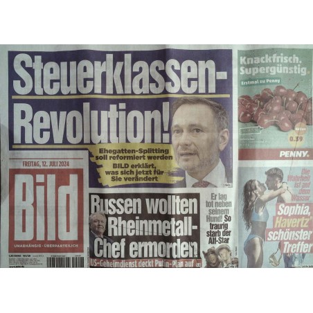 Bild Zeitung Freitag, 12 Juli 2024 - Steuerklassen Revolution!