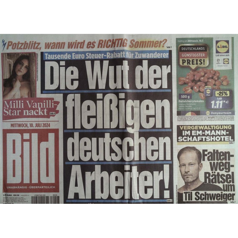 Bild Zeitung Mittwoch, 10 Juli 2024 - Steuer Rabatt