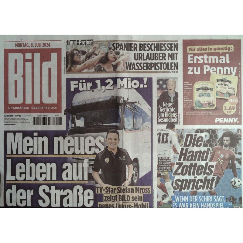 Bild Zeitung Montag, 8 Juli 2024 - TV-Star Stefan Mross