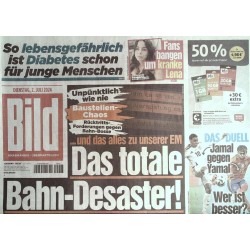 Bild Zeitung Dienstag, 2 Juli 2024 - Bahn-Desaster