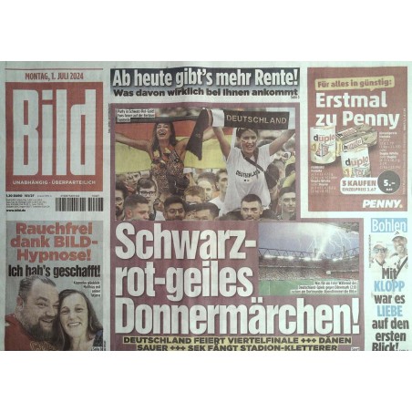 Bild Zeitung Montag, 1 Juli 2024 - Donnermärchen