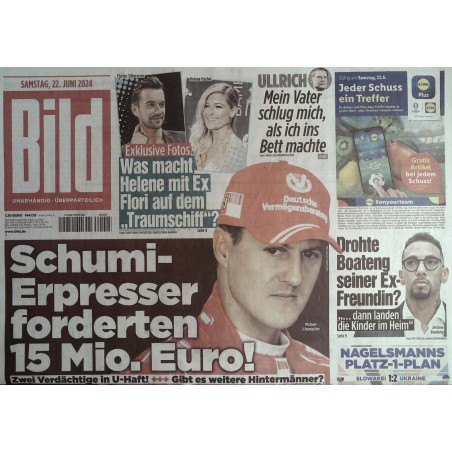 Bild Zeitung Samstag, 22 Juni 2024 - Schumi Erpresser