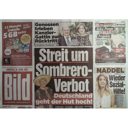 Bild Zeitung Dienstag, 18 April 2023 - Streit um Sombrero Verbot