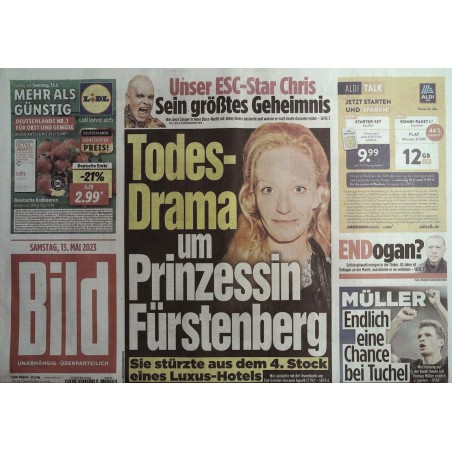 Bild Zeitung Samstag, 13 Mai 2023 - Prinzessin Fürstenberg