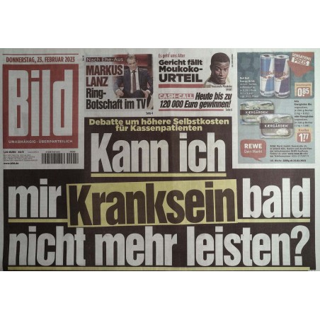 Bild Zeitung Donnerstag, 23 Februar 2023 - Kranksein