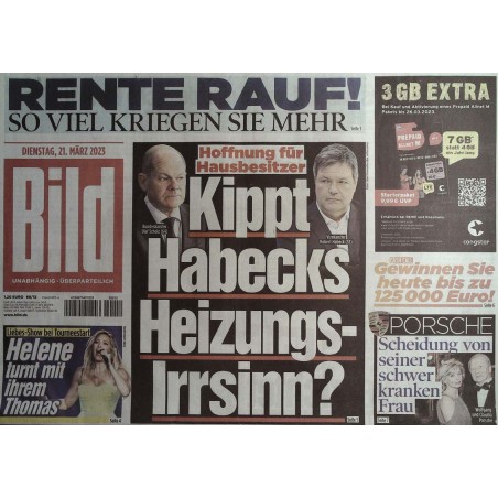 Bild Zeitung Dienstag, 21 März 2023 - Kippt Heizungs-Irrsinn?