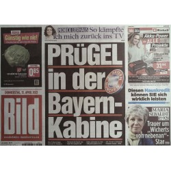 Bild Zeitung Donnerstag, 13 April 2023 - Prügel Bayern-Kabine