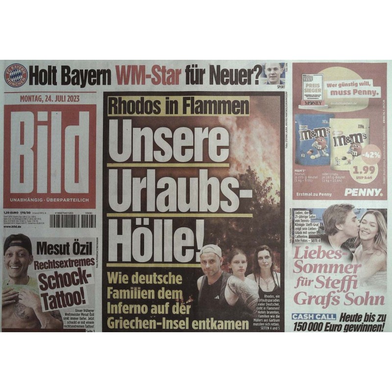 Bild Zeitung Montag, 24 Juli 2023 - Rhodos in Flammen