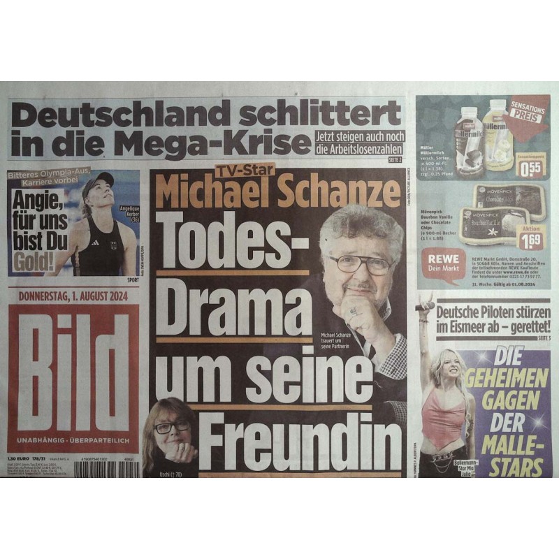 Bild Zeitung Donnerstag, 1 August 2024 - Michael Schanze