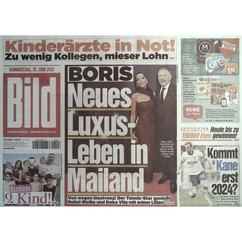 Bild Zeitung Freitag, 29 Juni 2023 - Luxus-Leben in Mailand