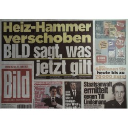 Bild Zeitung Donnerstag, 15 Juni 2023 - Heiz-Hammer verschoben