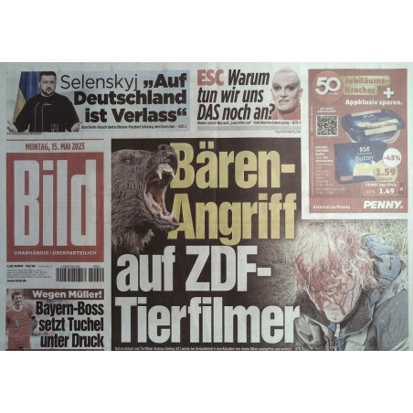 Bild Zeitung Montag, 15 Mai 2023 - Bären Angriff