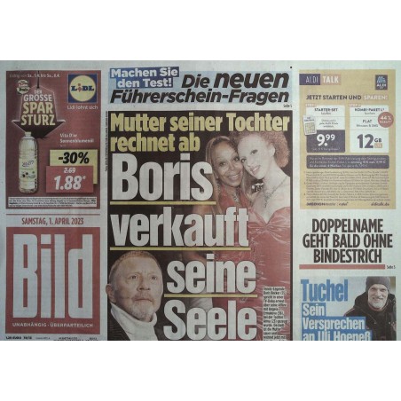 Bild Zeitung Samstag, 1 April 2023 - Boris Becker verkauft...