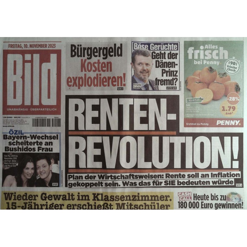 Bild Zeitung Freitag, 10 November 2023 - Renten Revolution!