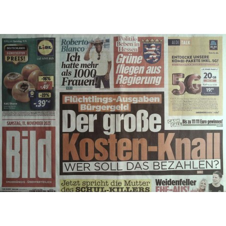 Bild Zeitung Samstag, 11 November 2023 - Kosten Knall