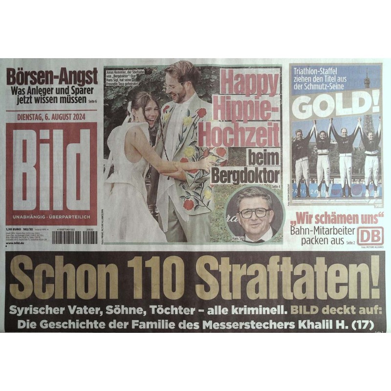 Bild Zeitung Dienstag, 6 August 2024 - Schon 110 Straftaten!