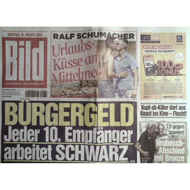 Bild Zeitung Samstag, 10 August 2024 - Bürgergeld