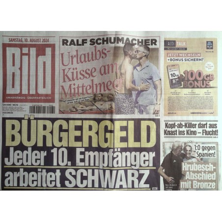 Bild Zeitung Samstag, 10 August 2024 - Bürgergeld