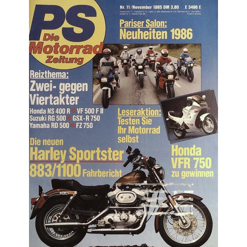 PS Die Motorrad Zeitung 11 - November 1985 - Harley Sportster