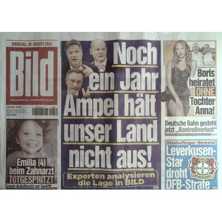 Bild Zeitung Samstag, 20 August 2024 - Noch ein Jahr Ampel?