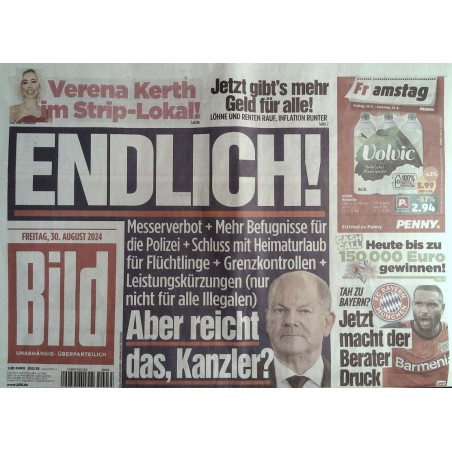 Bild Zeitung Freitag, 30 August 2024 - Endlich Kanzler!