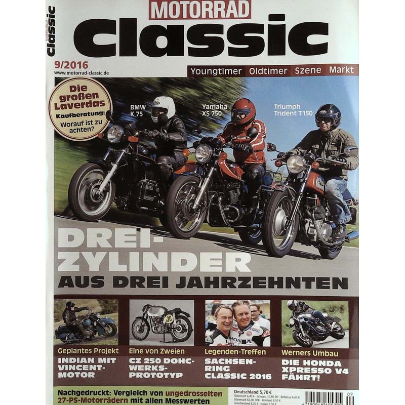 Motorrad Classic 9/2016 - Dreizylinder aus drei Jahrzehnten