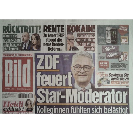 Bild Zeitung Donnerstag, 26 September 2024 - Star Moderator gefeuert