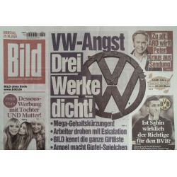 Bild Zeitung Dienstag, 29 Oktober 2024 - Volkswagen Angst