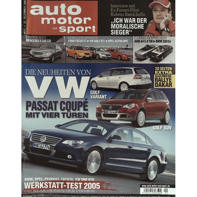 auto motor & sport Heft 1 / 21 Dezember 2005 - VW Neuheiten