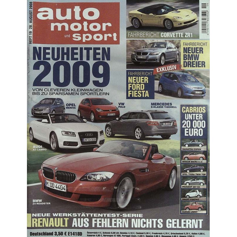 auto motor & sport Heft 19 / 28 August  2008 - Neuheiten 2009