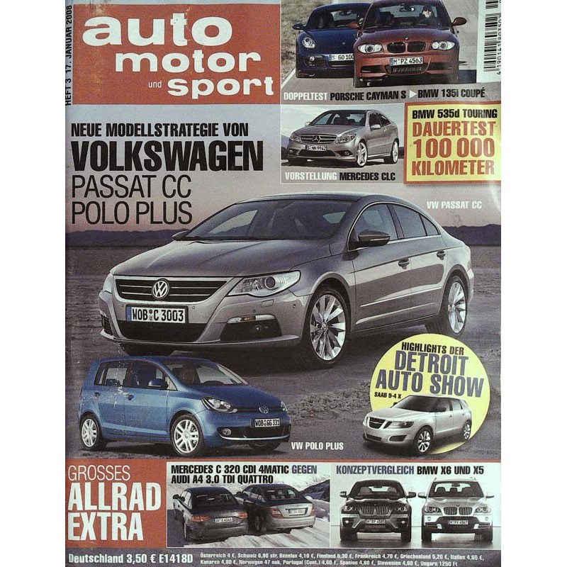 auto motor & sport Heft 3 / 17 Januar 2008 - Modell Volkswagen