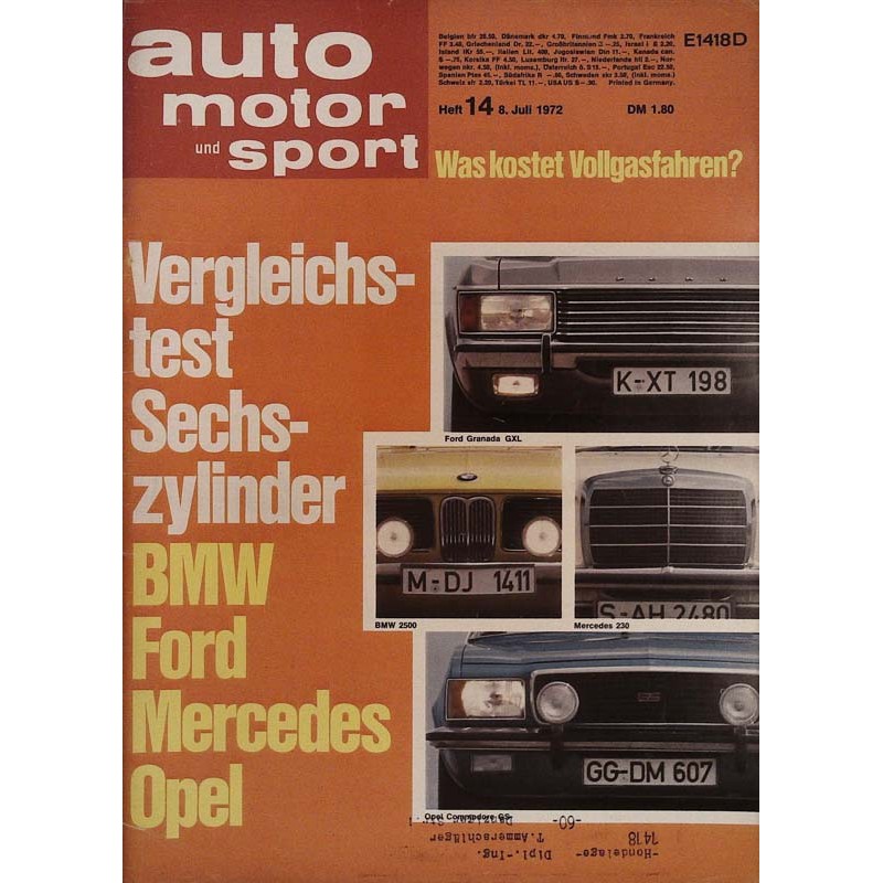 auto motor & sport Heft 14 / 8 Juli 1972 - Vergleichstest