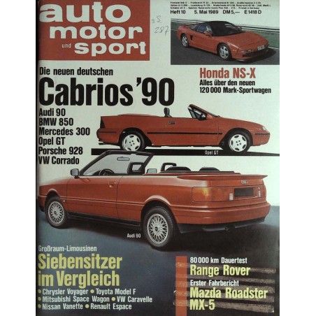 auto motor & sport Heft 10 / 5 Mai 1989 - Cabrios 1990