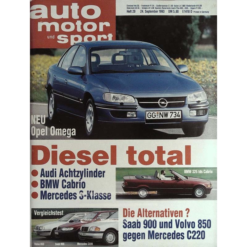 auto motor & sport Heft 20 / 24 September 1993 - Neu Opel Omega