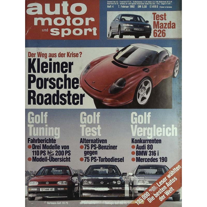 auto motor & sport Heft 4 / 7 Februar 1992 - Porsche Roadster