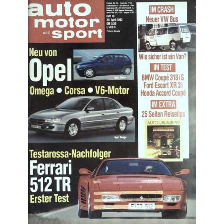 auto motor & sport Heft 10 / 30 April 1992 - Ferrari 512 TR