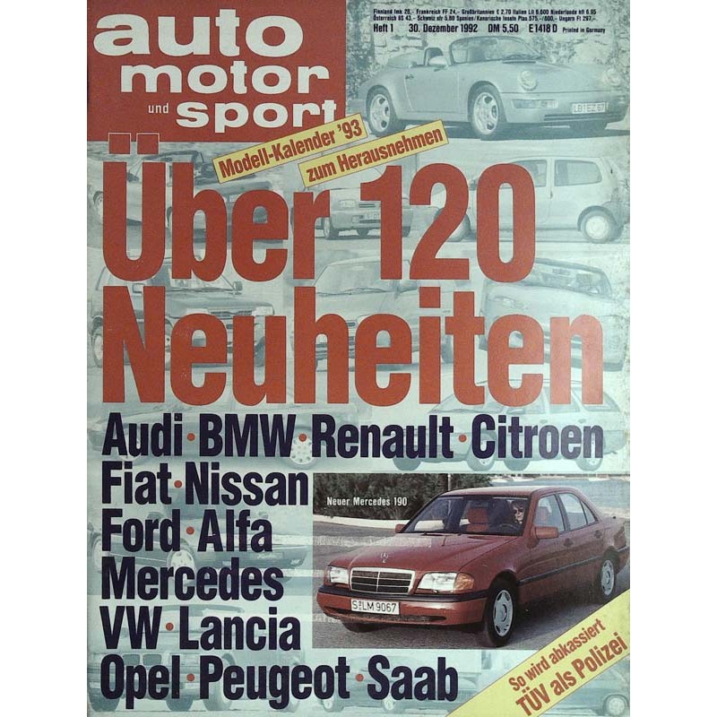 auto motor & sport Heft 1 / 30 Dezember 1992 - Neuheiten