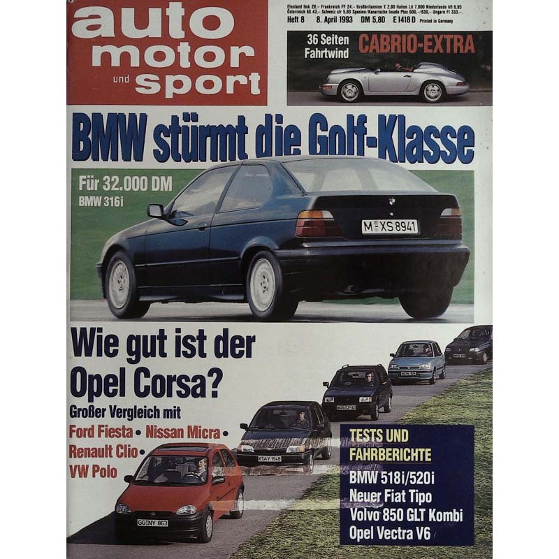 auto motor & sport Heft 8 / 8 April 1993 - BMW stürmt die Golf Klasse