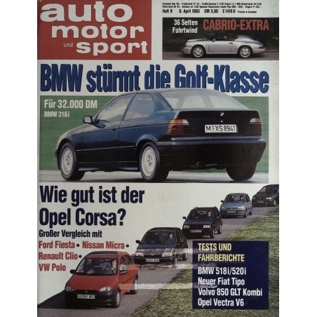 auto motor & sport Heft 8 / 8 April 1993 - BMW stürmt die Golf Klasse