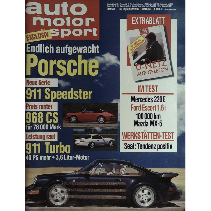 auto motor & sport Heft 20 / 18 September 1992 - Porsche