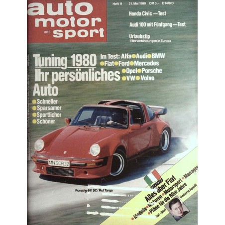 auto motor & sport Heft 11 / 21 Mai 1980 - Porsche 911 SC/Ruf Targa