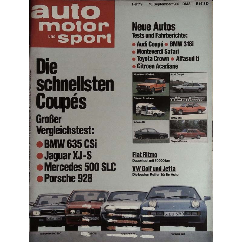 auto motor & sport Heft 19 / 10 September 1980 - Die Coupes