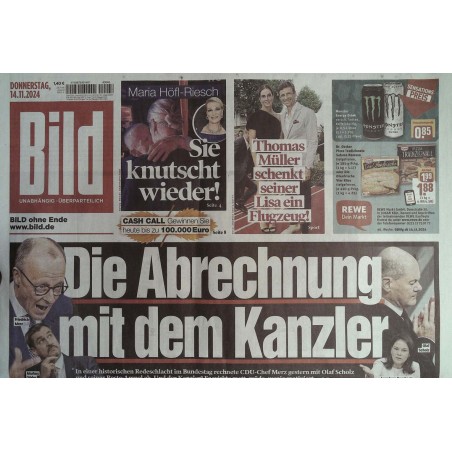 Bild Zeitung Donnerstag, 14 November 2024 - Die Abrechnung...