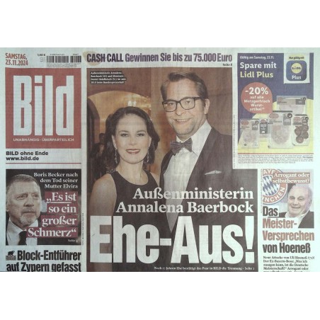 Bild Zeitung Samstag, 23 November 2024 - Annalena Baerbock Ehe-Aus