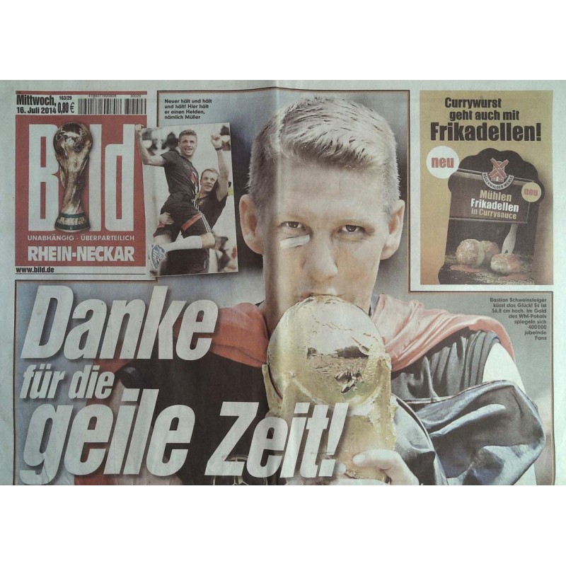 Bild Zeitung Mittwoch, 16 Juli 2014 - Danke für die geile Zeit!